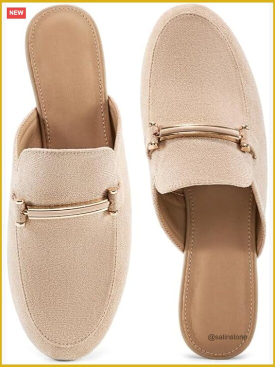 Shoes - Comfortable Round Toe Slip On Mules with Buckle Detail Dressy Business Loafers